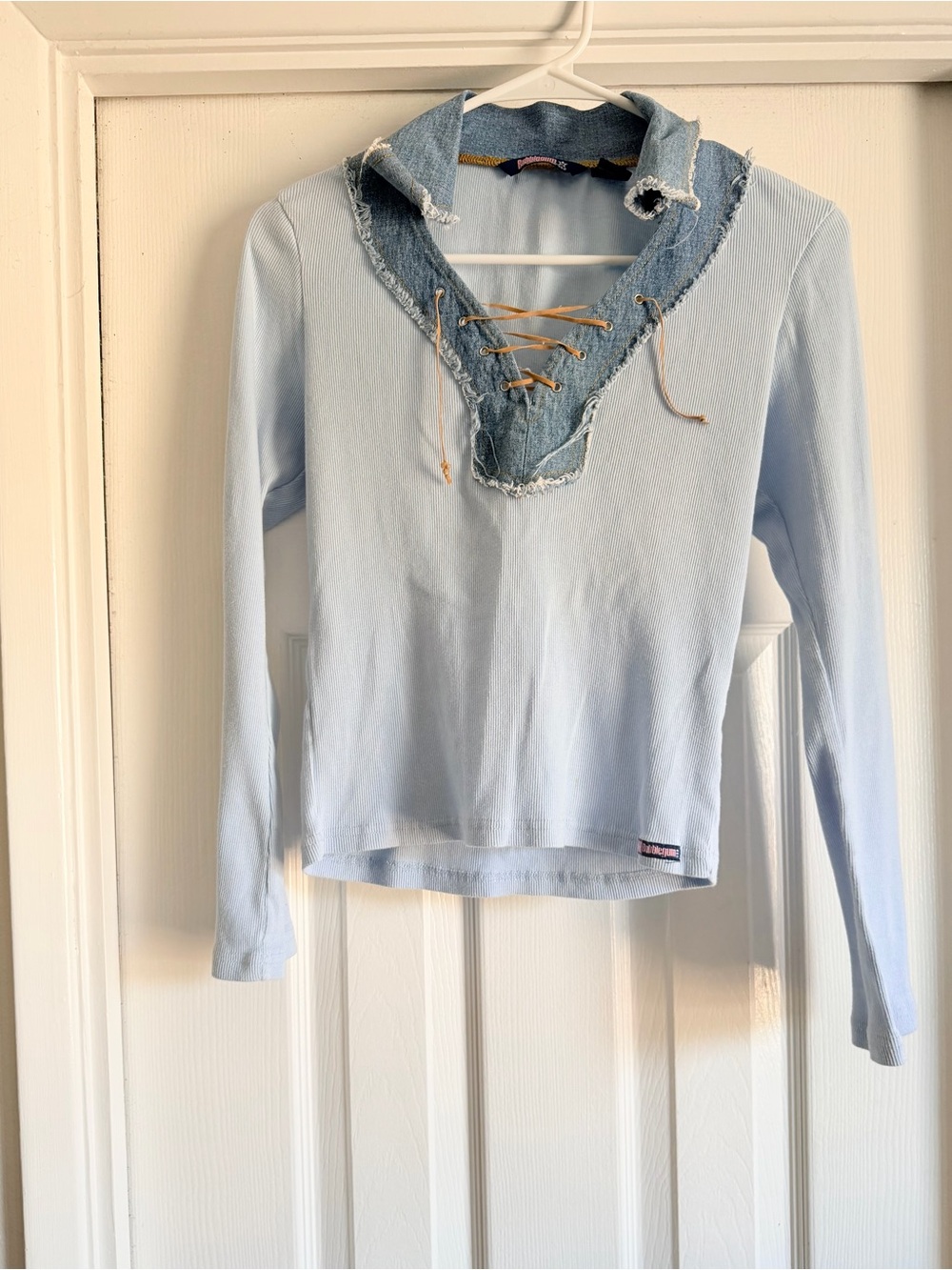 Vintage Bubblegum USA Y2K Ribbed Lace Up Denim Collar Top M